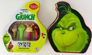 Pez Christmas Limited Edition Candy Grinch Gift Tin With 4 Candy Dispensers