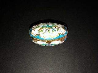 France Limoges Porcelain Baroque Style Pill Box With Hand - Painted Bird Design
