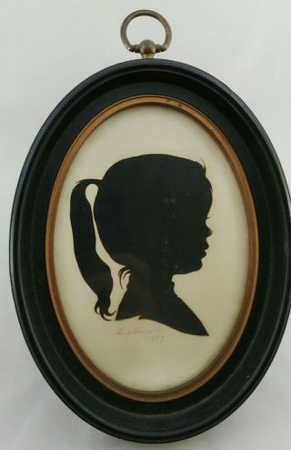 1977 Framed Silhouette Portrait Of Girl By Kaye Housel Signed & Dated