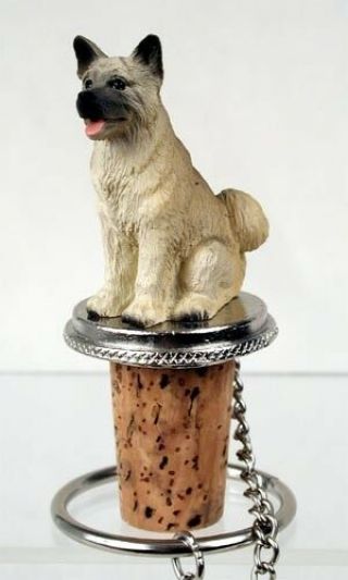 Akita,  Fawn Dog Hand Painted Resin Figurine Wine Bottle Stopper