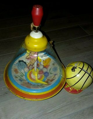 Vintage 1965 Walt Disney Winnie The Pooh Top Spinning Toy Ohio Art & Bank