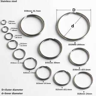 8mm - 50mm Stainless Steel Split Rings Key Rings Double Loop Keychian Hook 100pcs