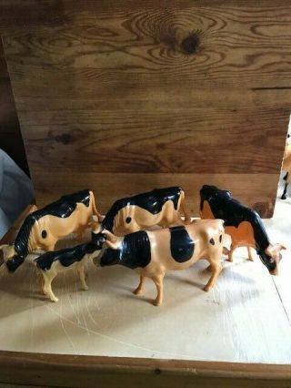 Herd Of Nylint Toys Plastic Holstein Cattle Cows,  Bull And Calf