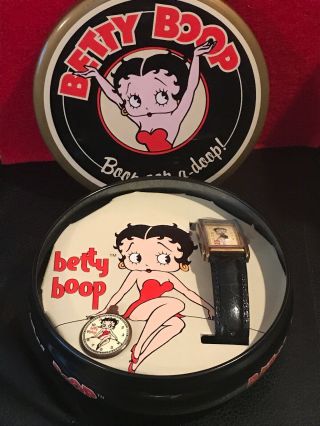Nrfb - Vintage Betty Boop And Fossil Watch In A Tin,  Pin Back - Adorable Set ❤️❤️