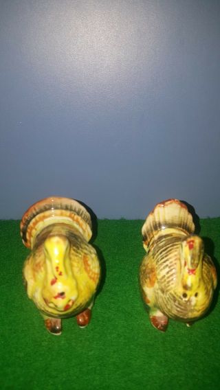 Vintage Turkey Salt And Pepper Shakers Yellow With Stoppers On Backs.