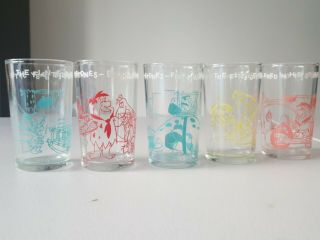 Vtg 1962 - 1964 Flintstones Show Jelly Jar Glasses Set Of Five