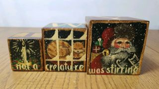 Maude Risher Ciardi Painted Wooden Christmas Block Not A Creature Signed