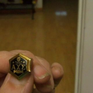 Vintage Alpha Chi Sigma Skull And Crossbones Fraternity Pin - So Cool