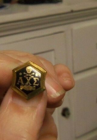 Vintage Alpha Chi Sigma Skull and Crossbones Fraternity Pin - SO COOL 2