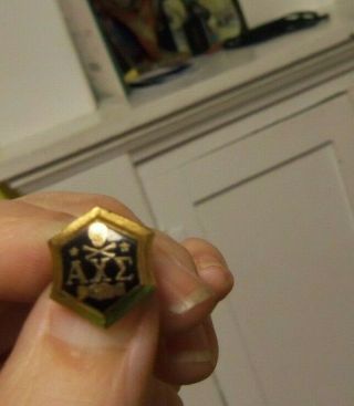 Vintage Alpha Chi Sigma Skull and Crossbones Fraternity Pin - SO COOL 3