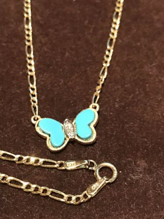 14kt Yellow Gold Turquoise Butterfly Necklace Vintage
