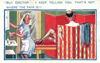 1952 Rude Risque Comic Doctor Examining Woman In Wrong Area Postcard - Very Good