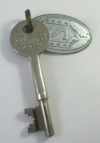 Vintage Hotel Statler Cleveland Ohio Room Key With Fob Skeleton Key