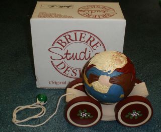 Briere Folk Art Pull Toy 1989 Old Fashioned Santa Claus Ball & Cart