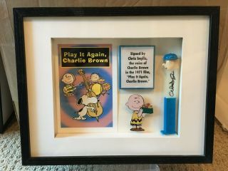 Framed Autographed Chris Inglis Charlie Brown Pez Dispenser Display Case