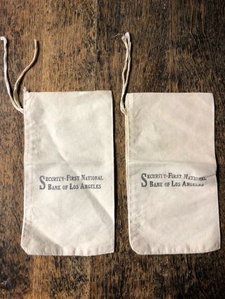 2 Vintage Canvas Coin Money Bags Security - First National Bank Of Los Angeles