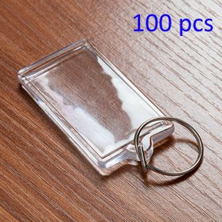 100 X Insert Clear Blank Acrylic Photo Keyring Personalise Keychain 53mmx28mm