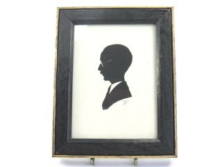 Antique Early 20th Century Paper Cut Silhouette Portrait Gentleman In Glasses