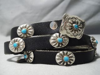 Vintage Navajo Hand Wrought Sterling Silver Turquoise Concho Belt