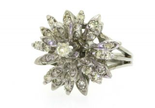 Heavy Vintage 18k White Gold 1ct Vs Diamond Flower Cluster Cocktail Ring Sz 6.  5