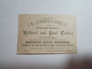 1880s San Francisco CA J.  M Brunswick & Balke Billiard Pool Tables Ad Trade Card 2