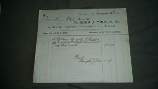 1898 York N.  Y.  Letterhead Billhead Hugh J.  Mooney,  Dr.
