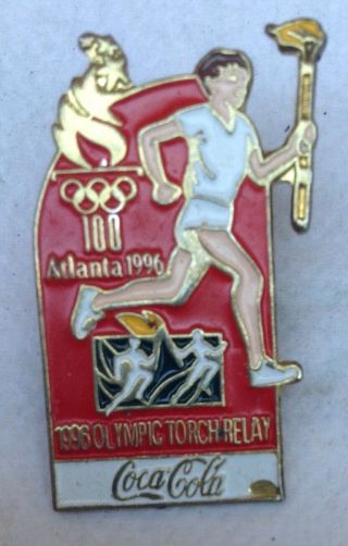 Atlanta Olympics 1996 Olympic Torch Relay Pinback Lapel Hat Pin Coca Cola