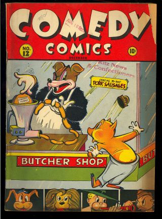Comedy Comics 12 Scarce Golden Age Timely Funny Animal Comic 1942 Vg