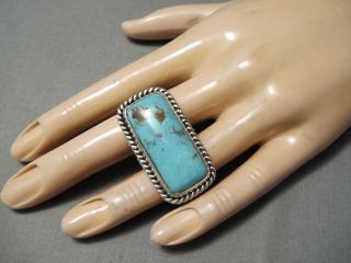 Unique Vintage Navajo 2 Finger Turquoise Sterling Silver Native American Ring