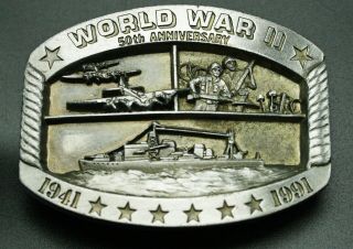 Wwii 50th Anniversary Belt Buckle Pewter Limited Edition World War Ii 2