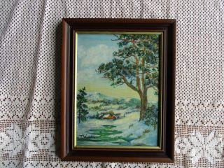 Vintage Framed Signed Naive England Landscape Oil On Board Painting