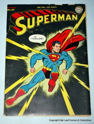 Superman 32 Golden Age Comic Book 1945 Vg - F Classic Lightning Bolt Cover