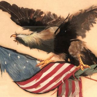 Patriotic Vintage American Eagle And Flag Feather Art Framed