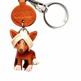 Chinese Crested Handmade 3d Leather Dog Keychain Vanca Made In Japan 56780