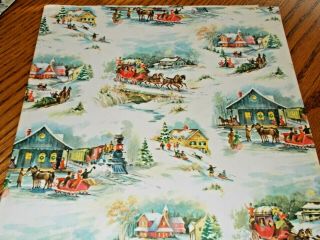 Vtg Christmas Wrapping Paper Gift Wrap 1950 Nos Stagecoach Sleigh Winter Scene