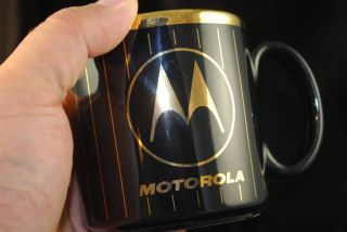 Impressive Motorola Glossy Black With Gold Rim Pin Stripes Coffee Cup Mug Nxp