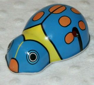 Vintage Wind Up Beetle Bug Toy Tin Blue Beetle/ladybug Great No Key