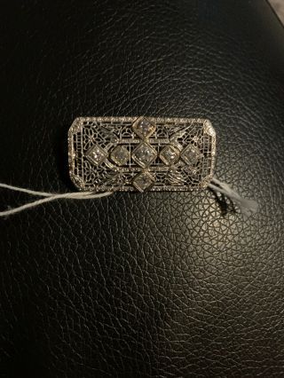 Vintage Diamond Filigree Pin/brooch 14k White/plat Gold Antique Art Deco