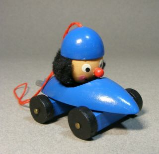 Wood Steinbach? Christmas Tree Ornament Gnome In Blue Race Car