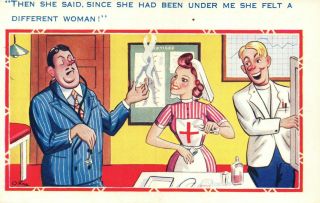 1951 Rude Risque Comic Woman Under Doctor Feels Different Postcard - Very Good