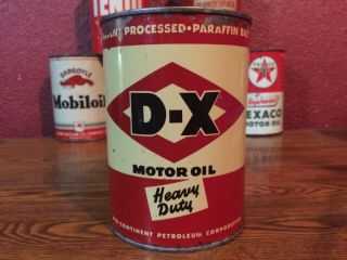 Vintage D - X Heavy Duty Motor Oil Can Metal Full 1955 Dx Sunray Tulsa Ok.