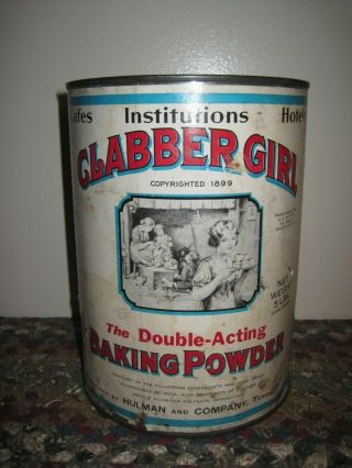 Vintage Large 5 Lb Clabber Girl Baking Powder Tin Hotels Cafes