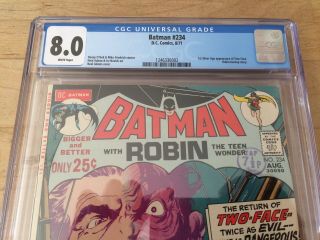 Batman 234 CGC 8.  0 - White pages - 1st Silver Age Two - Face 2
