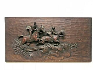 Folk Art Wood Carving Of Horse Riders Dated 1920 Signed