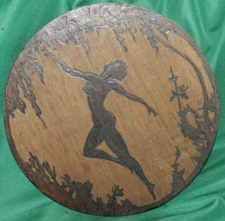 Vintage Pa.  Dutch Folk Art Carved Wood/ Burned Plate 10 "