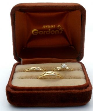 14K Yellow Gold Diamond Ring Wedding Band Set Men ' s & Lady ' s Vintage Engagement 2