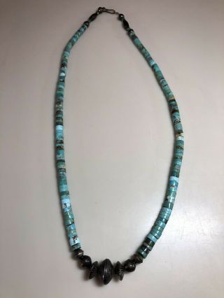 Vintage Barber Dime Bench Beads Graduated Turquoise Necklace Pendant Arizona