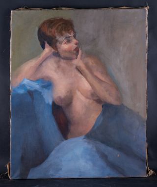 Large Early 20th Century Post - Impressionist Oil " Portrait Of Nude Girl "