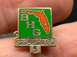 Bhg South Florida Gold Filled Vintage 5 Years Safe Service Award Pin.