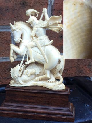 Vintage Or Antique Fine Hand Carved Figurine Sculpture Statue St.  George Dragon